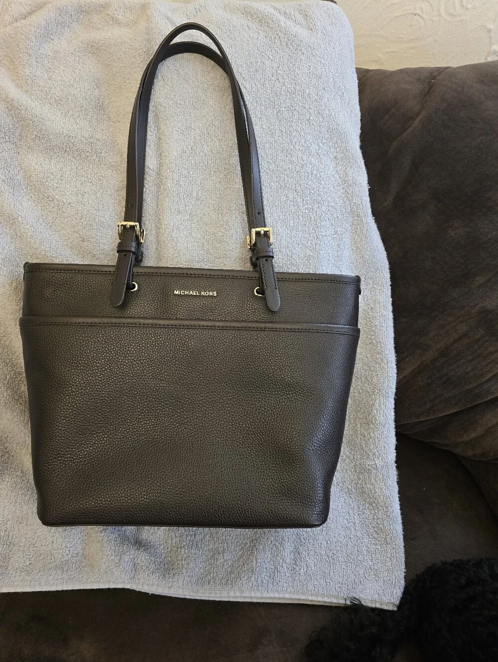 Michael Kors Brown Pebbled Leather Shoulder Tote with Gold Hardware - Picture 1 of 3